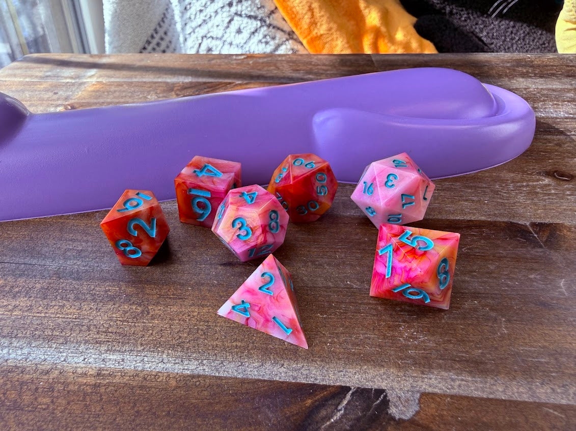 Pink Bloodmarble Dice Set - Red Star Dice