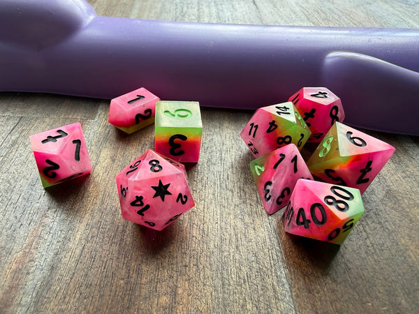 Wet Watermelon Dice Set - Red Star Dice