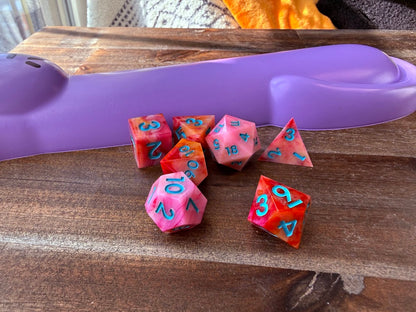 Pink Bloodmarble Dice Set - Red Star Dice