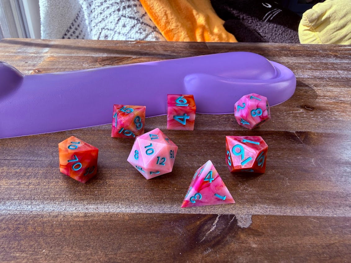 Pink Bloodmarble Dice Set - Red Star Dice