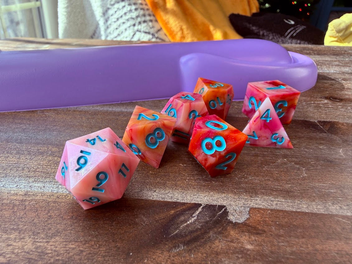 Pink Bloodmarble Dice Set - Red Star Dice