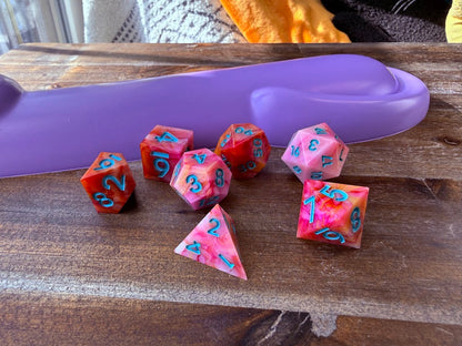 Pink Bloodmarble Dice Set - Red Star Dice
